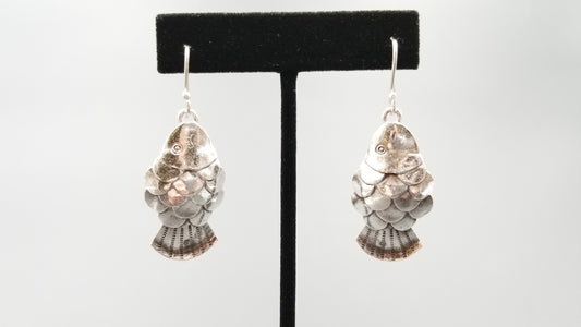 STERLING SILVER WIRE DANGLE FISH DESIGNS EARRINGS