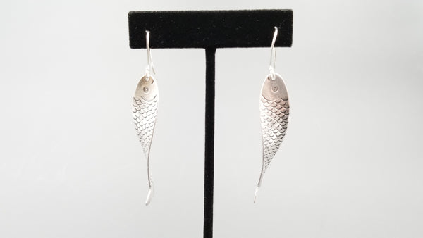 STERLING SILVER WIRE DANGLE TWISTED FISH DESIGNS EARRINGS