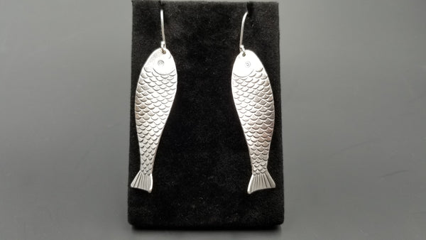 STERLING SILVER WIRE DANGLE TWISTED FISH DESIGNS EARRINGS