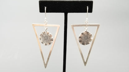 STERLING SILVER LONG WIRE DANGLE TRIAGLE SHAPE DESIGNS EARRINGS