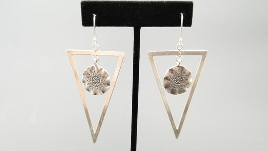 STERLING SILVER LONG WIRE DANGLE TRIAGLE SHAPE DESIGNS EARRINGS