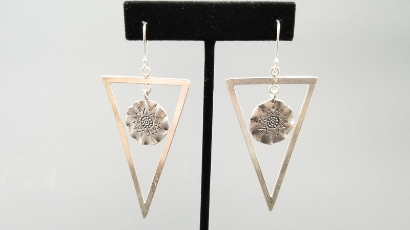 STERLING SILVER LONG WIRE DANGLE TRIAGLE SHAPE DESIGNS EARRINGS