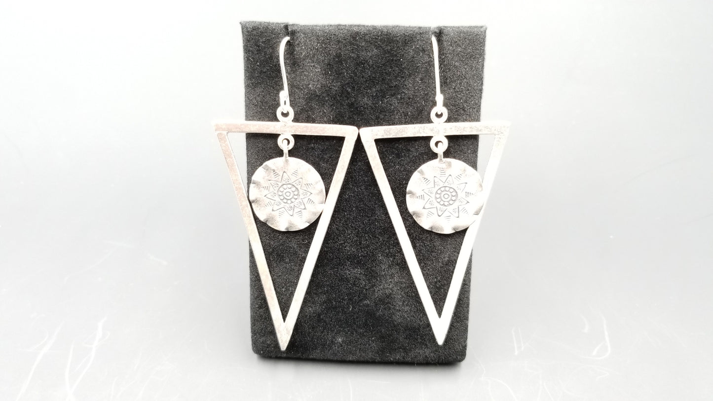 STERLING SILVER LONG WIRE DANGLE TRIAGLE SHAPE DESIGNS EARRINGS