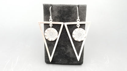 STERLING SILVER LONG WIRE DANGLE TRIAGLE SHAPE DESIGNS EARRINGS
