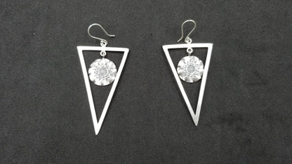 STERLING SILVER LONG WIRE DANGLE TRIAGLE SHAPE DESIGNS EARRINGS