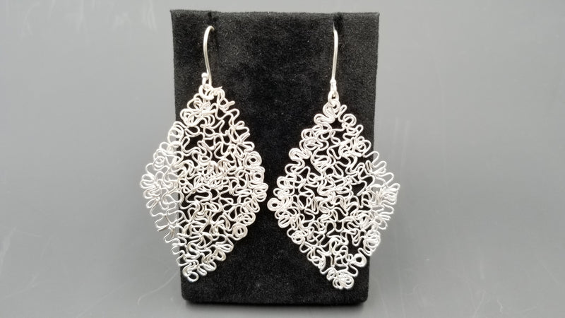 STERLING SILVER WIRE LONG DANGLE FANCY DESIGNS EARRINGS