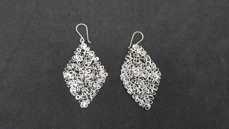 STERLING SILVER WIRE LONG DANGLE FANCY DESIGNS EARRINGS