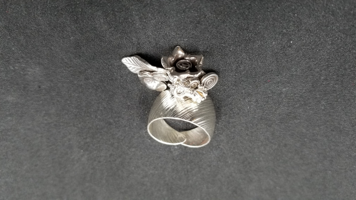 STERLING SILVER FUN CHARMS RING ( SIZE ADJUSTABLE )