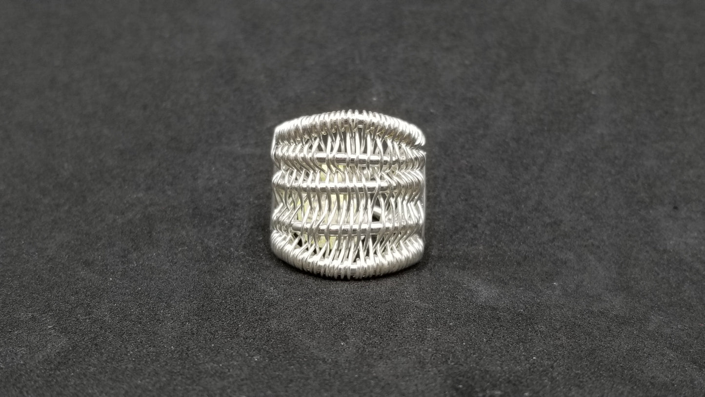 STERLING SILVER WIDE RING ( SIZE ADJUSTABLE )