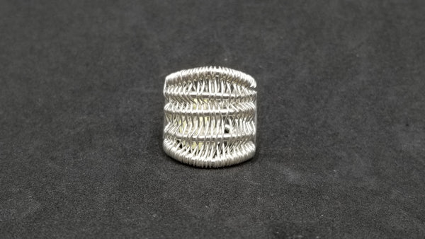 STERLING SILVER WIDE RING ( SIZE ADJUSTABLE )