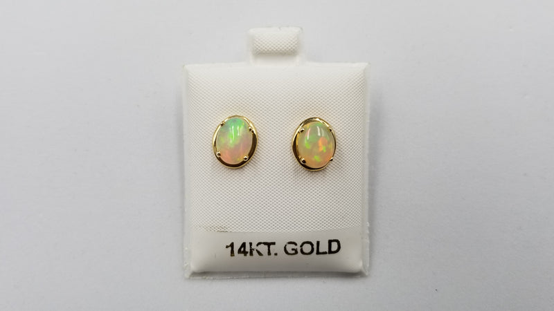 OPAL ( ETHIOPIAN ) 7X9 CABOCHON 14 KT YELLOW GOLD STUDS EARRING