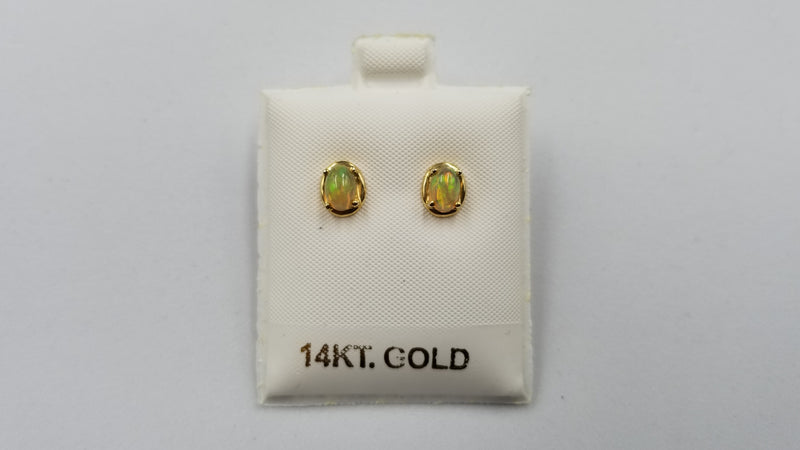 OPAL ( ETHIOPIAN ) 4X6 CABOCHON 14 KT YELLOW GOLD STUDS EARRING