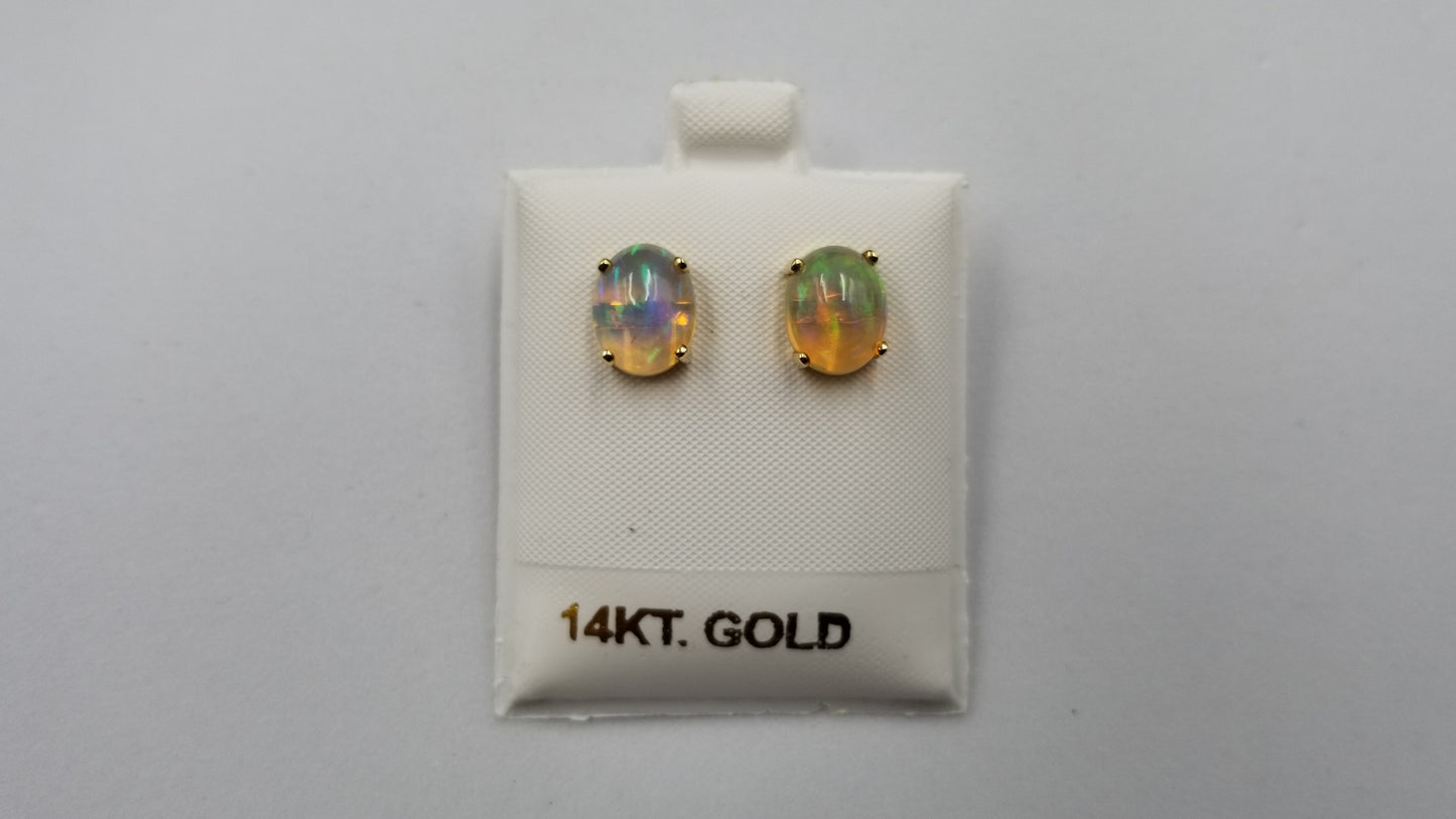 OPAL ( ETHIOPIAN ) 8X10 CABOCHON 14 KT YELLOW GOLD STUDS EARRING