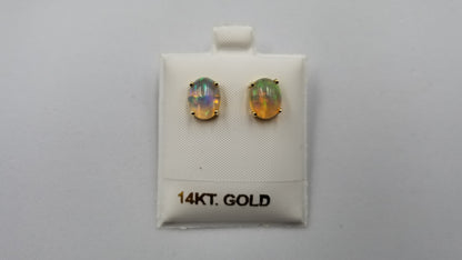OPAL ( ETHIOPIAN ) 8X10 CABOCHON 14 KT YELLOW GOLD STUDS EARRING