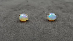 OPAL ( ETHIOPIAN ) 8X10 CABOCHON 14 KT YELLOW GOLD STUDS EARRING