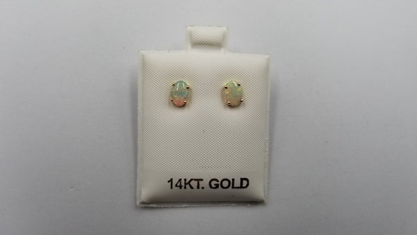 OPAL ( AUSTRALIAN ) 5X7 MM 14 KT YELLOW GOLD STUDS EARRINGS