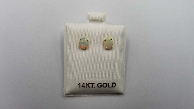 OPAL ( AUSTRALIAN ) 5X7 MM 14 KT YELLOW GOLD STUDS EARRINGS