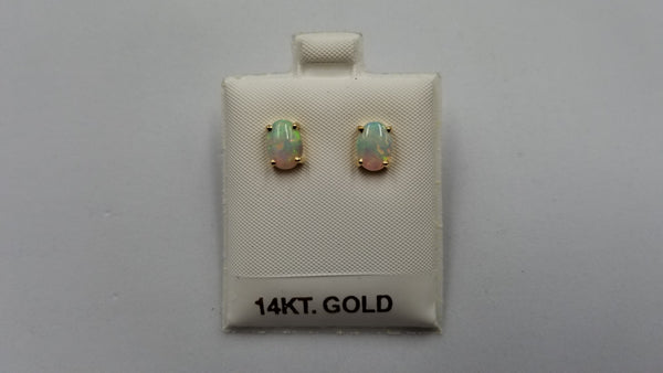 OPAL ( AUSTRALIAN ) 6X8 MM CABOCHON OVAL 14 KT YELLOW GOLD STUDS EARRINGS