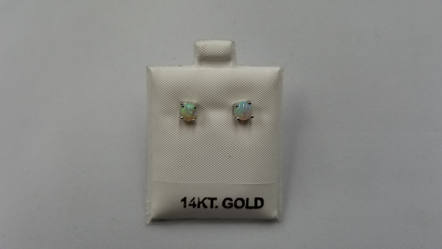 OPAL ( AUSTRALIAN ) 5 MM ROUND 14 KT WHITE GOLD STUDS EARRINGS