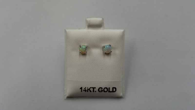 OPAL ( AUSTRALIAN ) 5 MM ROUND 14 KT WHITE GOLD STUDS EARRINGS