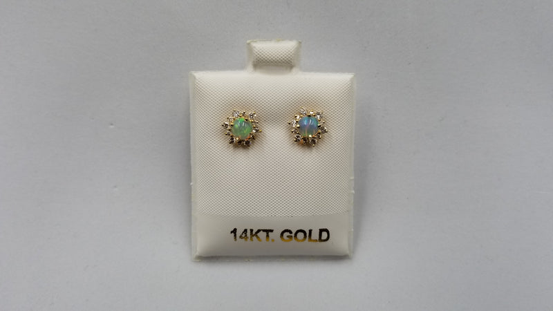 OPAL ( EHIOPIAN ) WITH DIAMONDS 14 KT YELLOW GOLD CLASSIC STUDS EARRINGS