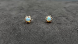 OPAL ( EHIOPIAN ) WITH DIAMONDS 14 KT YELLOW GOLD CLASSIC STUDS EARRINGS