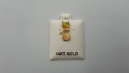 OPAL ( ETHIOPIAN ) WITH DIAMONDS FANCY CAT 14 KT YELLOW GOLD PENDANT