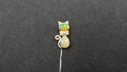 OPAL ( ETHIOPIAN ) WITH DIAMONDS FANCY CAT 14 KT YELLOW GOLD PENDANT