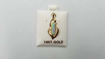 OPAL ( AUSTRALIAN ) FREEFORM WITH DIAMOND 14 KT YELLOW GOLD PENDANT
