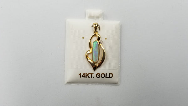 OPAL ( AUSTRALIAN ) FREEFORM WITH DIAMOND 14 KT YELLOW GOLD PENDANT