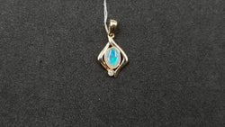 OPAL ( AUSTRALIAN ) OVAL BEZEL SET WITH DIAMOND 14 KT YELLOW GOLD PENDANT