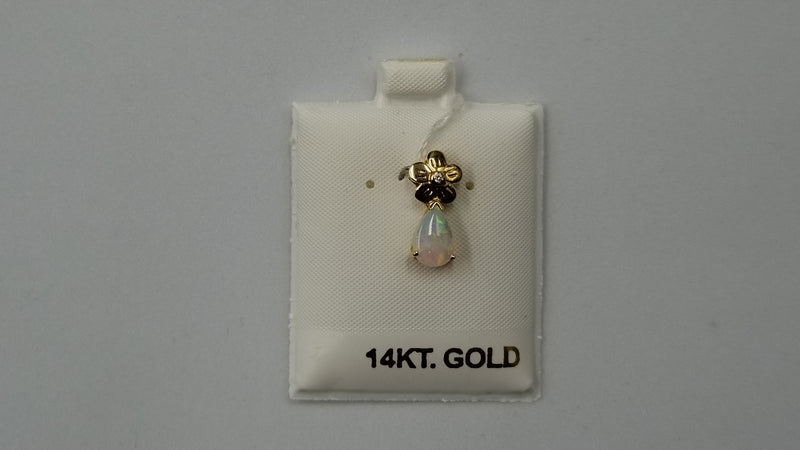 OPAL ( AUSTRALIAN ) PEAR SHAPE WITH DIAMOND 14 KT YELLOW GOLD PENDANT