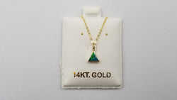 BOULDER OPAL DOUBLET 6 MM TRIANGLE BEZEL SET 14 KT YELOW GOLD PENDANT WITH 16" CHAIN