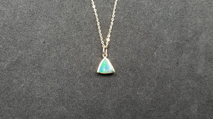 BOULDER OPAL DOUBLET TRIANGLE 7 MM BEZEL SET 14 KT YELOW GOLD PENDANT WITH 16" CHAIN
