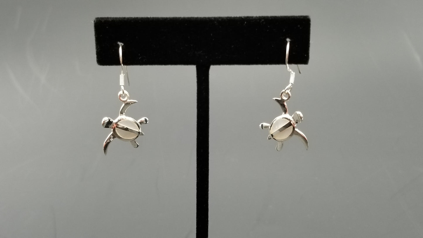 STERLING SILVER W/MOTHER OF PEARLS SEA TURTLE WIRE DROP EARRINGS