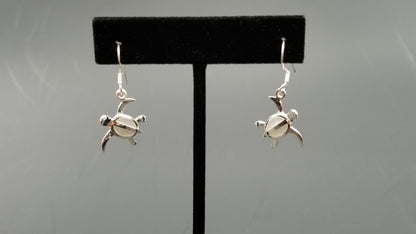 STERLING SILVER W/MOTHER OF PEARLS SEA TURTLE WIRE DROP EARRINGS