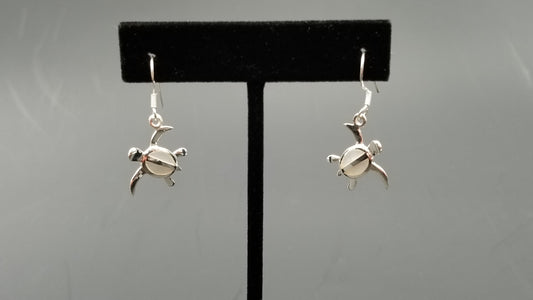 STERLING SILVER W/MOTHER OF PEARLS SEA TURTLE WIRE DROP EARRINGS