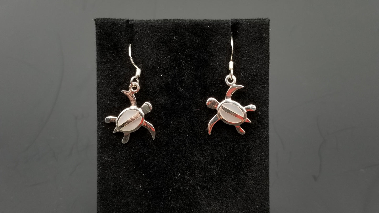STERLING SILVER W/MOTHER OF PEARLS SEA TURTLE WIRE DROP EARRINGS