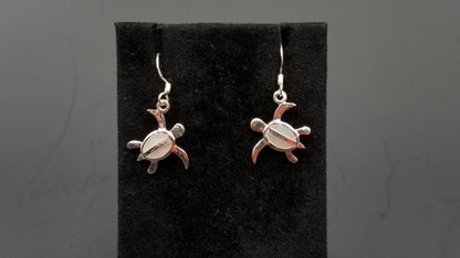 STERLING SILVER W/MOTHER OF PEARLS SEA TURTLE WIRE DROP EARRINGS