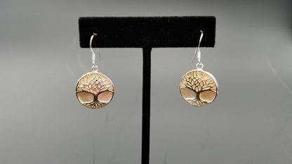 STERLING SILVER W/ MOTHER OF PEARLS TREE OF LIFE DROP EARRINGS