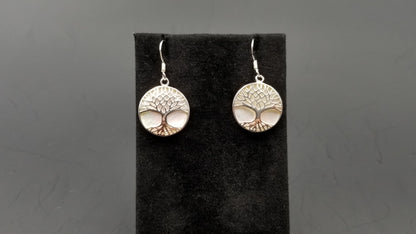 STERLING SILVER W/ MOTHER OF PEARLS TREE OF LIFE DROP EARRINGS