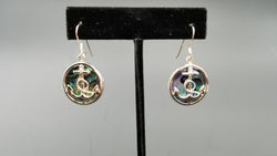 STERLING SILVER W/ ABALONE SHELL ANCHOR DANGLE EARRINGS