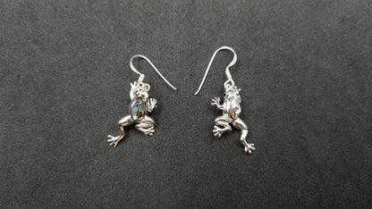 STERLING SILVER W/ABALONE SHELL FROG DANGLE EARRINGS