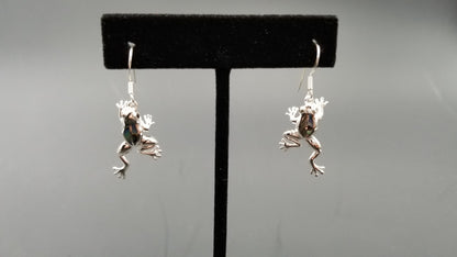 STERLING SILVER W/ABALONE SHELL FROG DANGLE EARRINGS