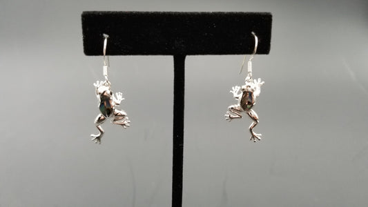 STERLING SILVER W/ABALONE SHELL FROG DANGLE EARRINGS