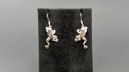 STERLING SILVER W/ABALONE SHELL FROG DANGLE EARRINGS