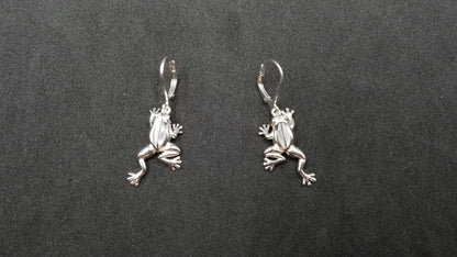 STERLING SILVER W/ MOTHER OF PEARLS FROG DANGLE EARRINGS