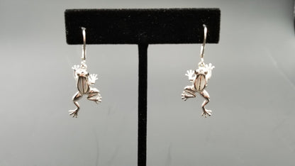 STERLING SILVER W/ MOTHER OF PEARLS FROG DANGLE EARRINGS