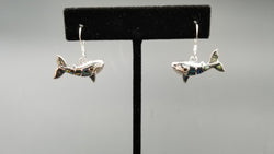 STERLING SILVER W/ ABALONE SHELL HUMPBACK WHALE DANGLE EARRINGS