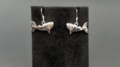 STERLING SILVER W/ ABALONE SHELL HUMPBACK WHALE DANGLE EARRINGS
